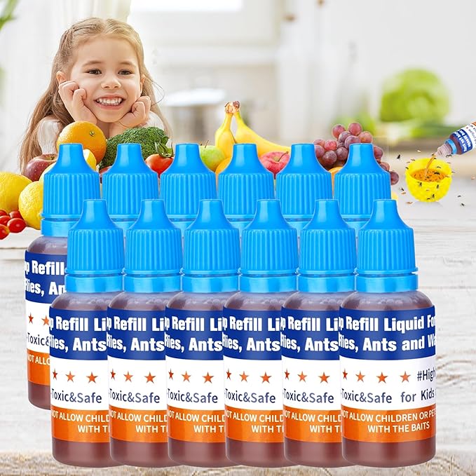 Fruit Fly Trap Refill Liquid, 0.68oz Bottle - Indoor Gnat Killer Lure, Ready-to-Use Attractant for Home Kitchen(12 Pack)