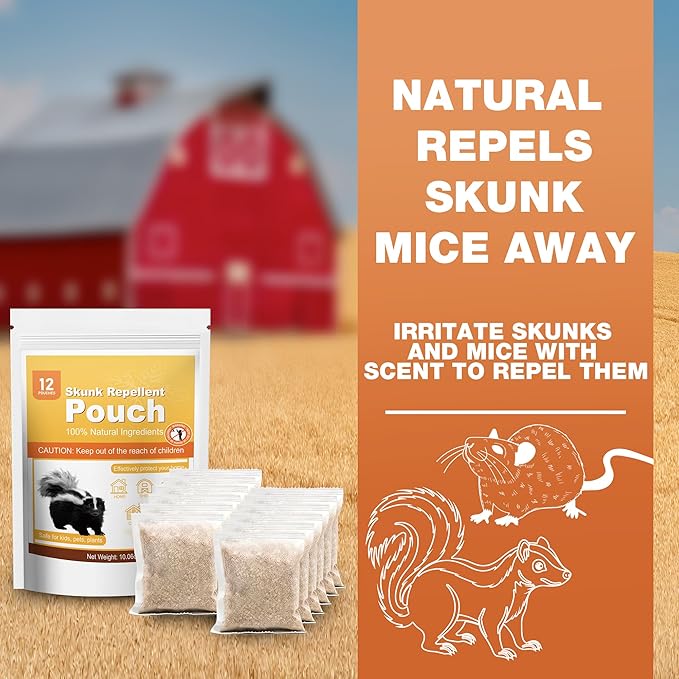12 Pack Skunk Repellent Outdoor, High-Strengthen Peppermint Skunk Repellent Pouches Humane Drive Away Skunk, Rodent, Squirrel, Mouse, Mole from Yard Garden Lawn, Skunk Deterrent Outdoor