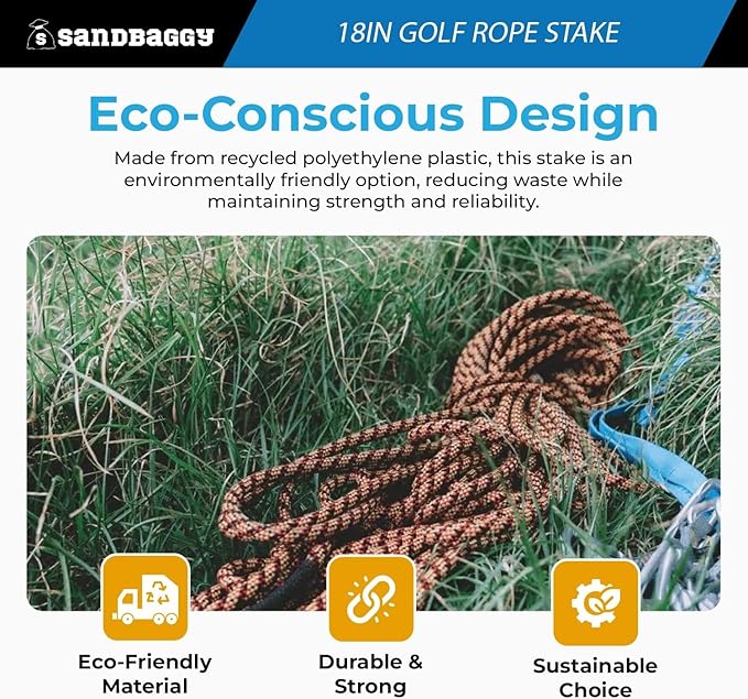 18" Golf Rope Stake - Square Stake (UV Resistant) - Sandbaggy (18-inch, 1, Count)
