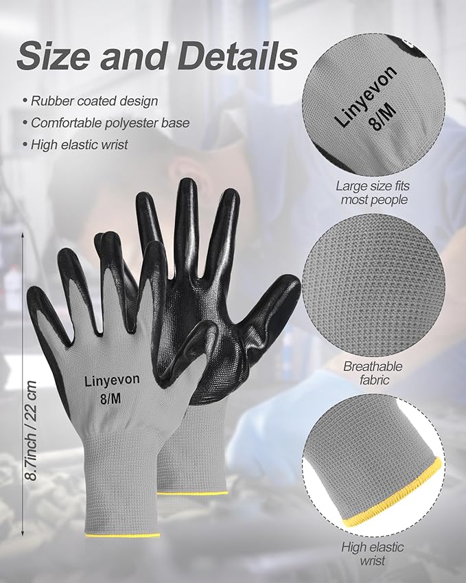 Maxcheck 54 Pairs PU Coated Gloves Bulk, Reusable Rubber Safety Gloves for Men Women Work Warehouse, Mechanic, Woodworking