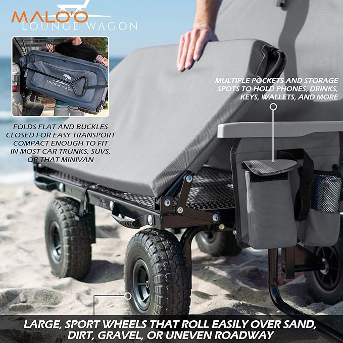 The Lounge Wagon – The Only Wagon That Converts into a 2-Person Chair - 3-in1 cart - Included Cargo net- Ultimate Beach Wagons– Beach Chairs for Adults – Sports Wagon(Umbrella Sold Separately)…