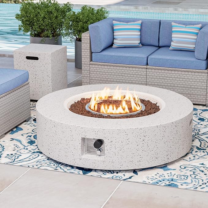 COSIEST 2-Piece Outdoor Propane Firepit Table Set w Tank Table, CSA Certified, 40.5-inch Fire Table (50,000 BTU) w 16 inches Tank Cover Side Table 20lb for Garden,Pool,Backyard