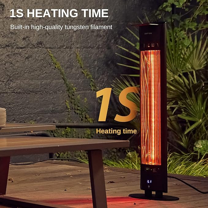 EAST OAK 1500W Electric Infrared Patio Heater, Indoor/Outdoor Tower Heater with Remote, 24H Timer, IP65 Waterproof, Tip-Over & Overheat Protection for Garage, Deck, Backyard