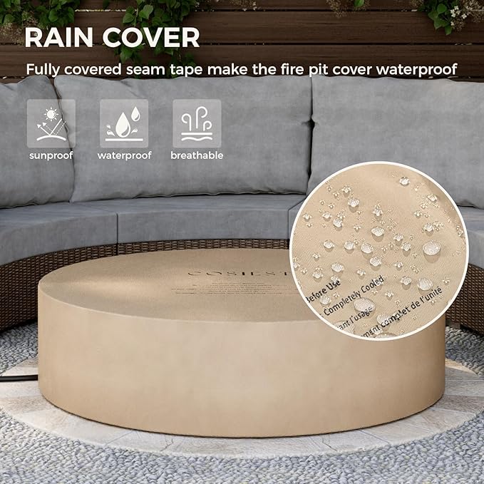 SUNBURY Outdoor 42-Inch Propane Fire Pit,CSA Certified,Dark Brown Concrete Patio Fire Table 50,000 BTU w Waterproof Cover, Lava Rocks