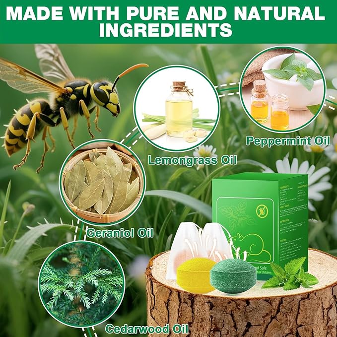 36 Pack Wasp Bee Repellent Balls Peppermint Oil - Bee Detterent Mice Repellant for Outdoor Indoor Yellow Jackets, Hornets, Carpenter, Wasp Deterrent for Garden Patio Yard Farm, Kids Pets Safe