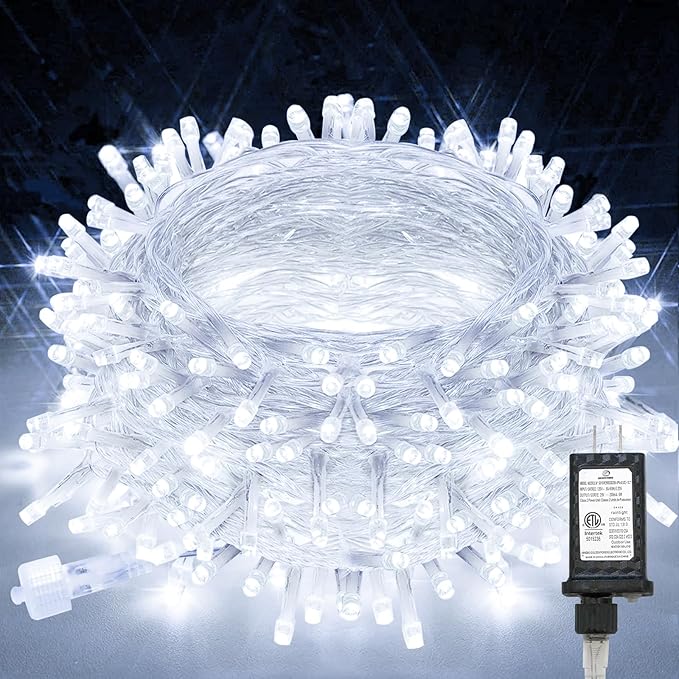suddus 66ft 200 LED White String Lights with Timer, 12 Modes Twinkle String Lights Plug in, Connectable Indoor/Outdoor White Christmas Lights for Bedroom, Tree, Wedding, Party Decorations