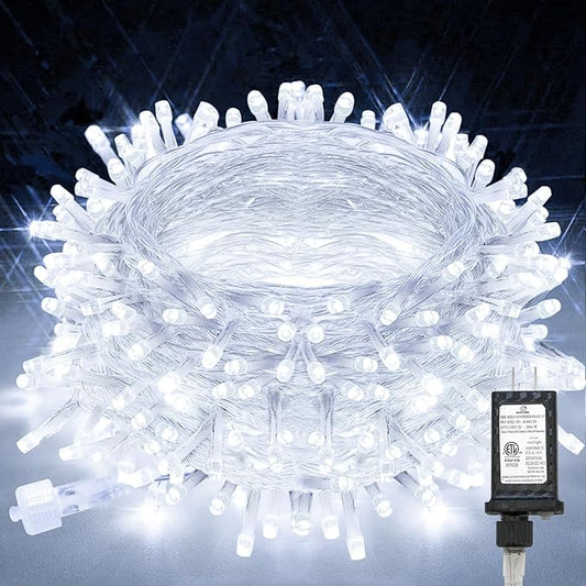 suddus 66ft 200 LED White String Lights with Timer, 12 Modes Twinkle String Lights Plug in, Connectable Indoor/Outdoor White Christmas Lights for Bedroom, Tree, Wedding, Party Decorations