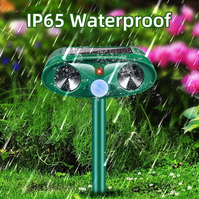 2025 Upgraded Solar Ultrasonic Animal Repeller Outdoor Cat Repellent Deer Repellent Devices with USB Charge, Animal Deterrent Device for Rabbit Raccoon Dog Squirrel Rodent Skunk for Yard Garden,2 Pcs