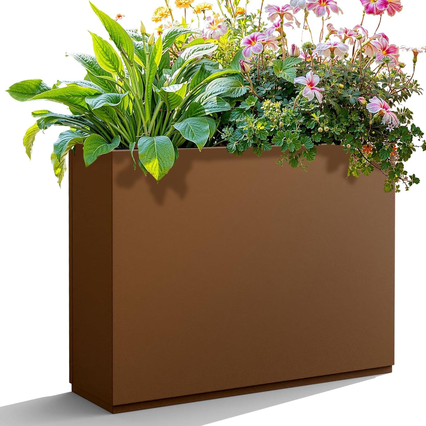 Rectangle Planter for Indoor & Outdoor, Tall and Long Planter Boxes with Drainage Holes, Mental Divider Planter Box All-Weather Use for Plants, Flowers, 35" L x 9" W x 26" H, Brown