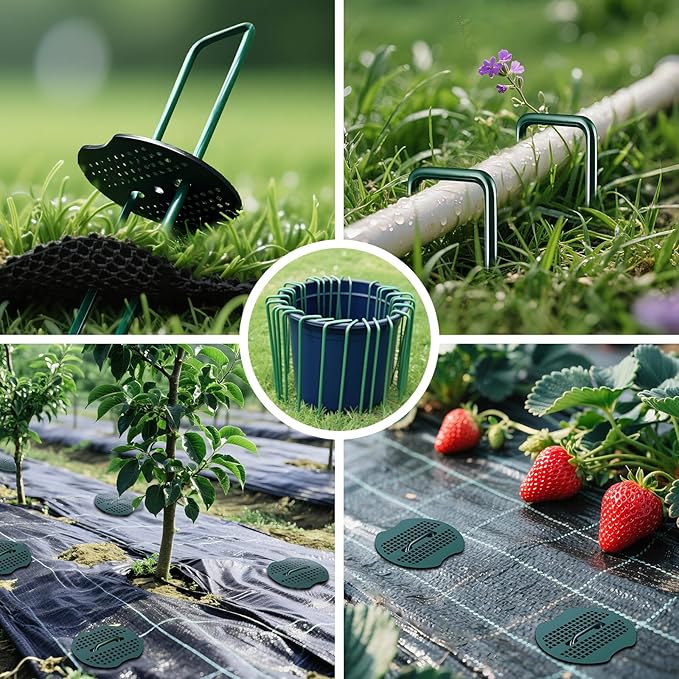 200pcs 6 Inch Green Artificial Turf Stakes Staples+200pcs Washer+Pick Hook+Rubber Mallet,11 Gauge Landscape Staples, Galvanized Lawn Spikes Yard Ground Pin for Artificial Grass Weed Barrier Sod Fabric