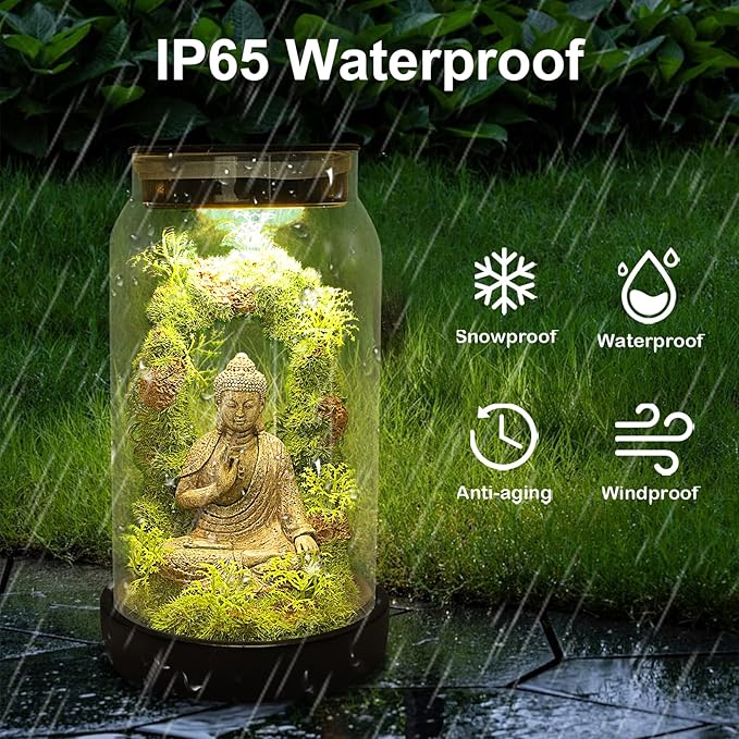 Solar Garden Buddha Statue Outdoor - 9.8'' 15 LED Solar Lights Garden Decor Lucky Zen Unique Birthday Gifts for Women Mom Grandma, Sitting Meditating Figurine Housewarming Gifts for Patio Lawn Yard
