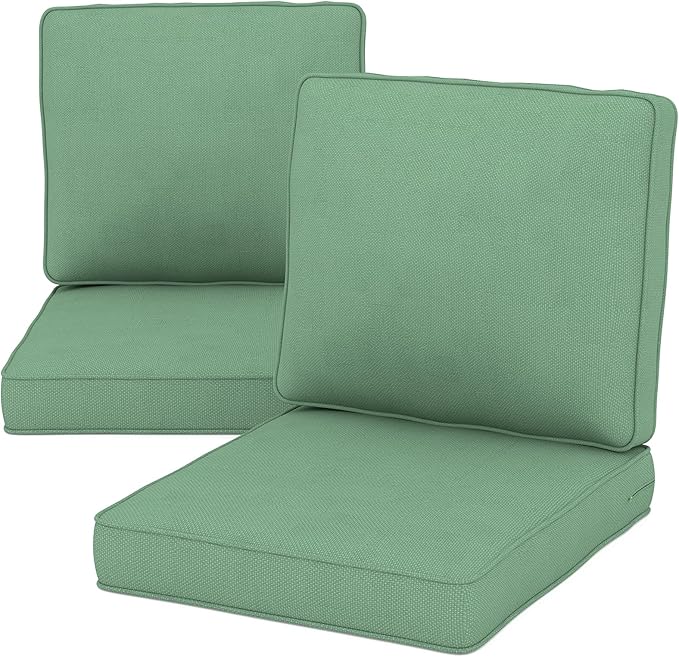 Outdoor Chair Cushions 23" x 24" x 4", Patio Deep Seat Replacement Cushions Set with Zippered Removable Cover, Weather-Resistant Olefin Fabric for Garden Chair Sofa Couch, Set of 2, Green