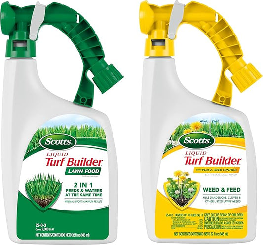 Scotts Liquid Turf Builder 2 Step Lawn-Care with Plus 2 Weed Control and Food, Liquid-Weed and Feed and Fertilizer, 32 oz.
