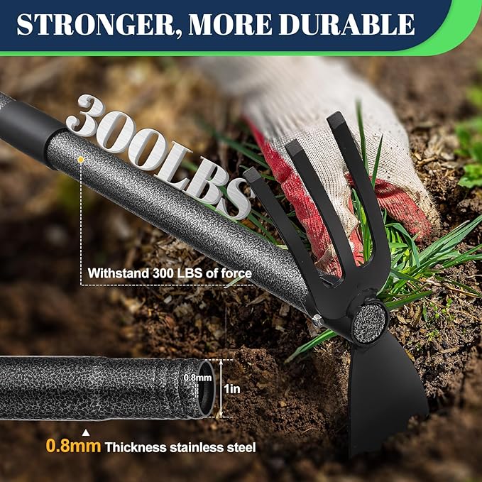 Adjustable Garden Hoe – Multi-Purpose Weeding & Digging Tool with Ergonomic Handle, Length (16"-60"), Rust-Proof Coated Steel, Heavy Duty for Farm, Yard, Gardening