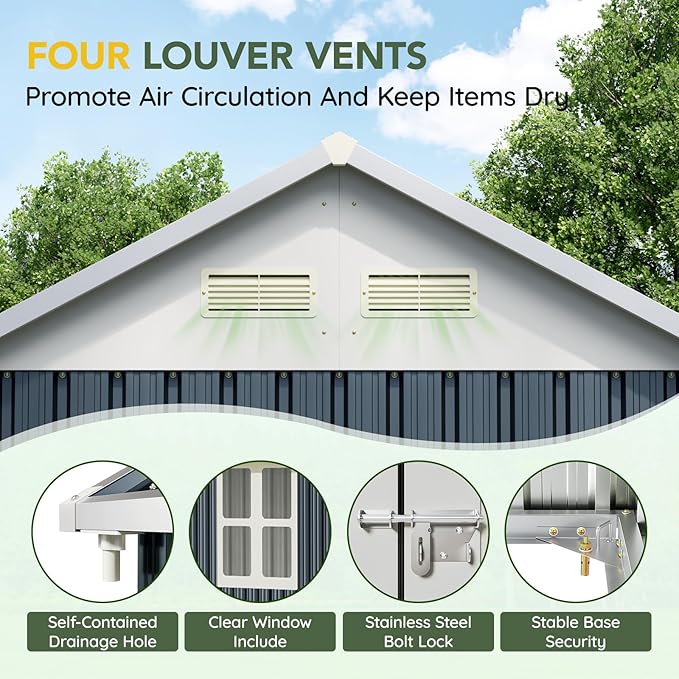 Breezz 6X8FT Outdoor Steel Storage Shed with Clear Window, Lockable Doors, Weather-Resistant Metal Tool Shed for Garden, Backyard, Patio, and Utility Storage.Nightblue