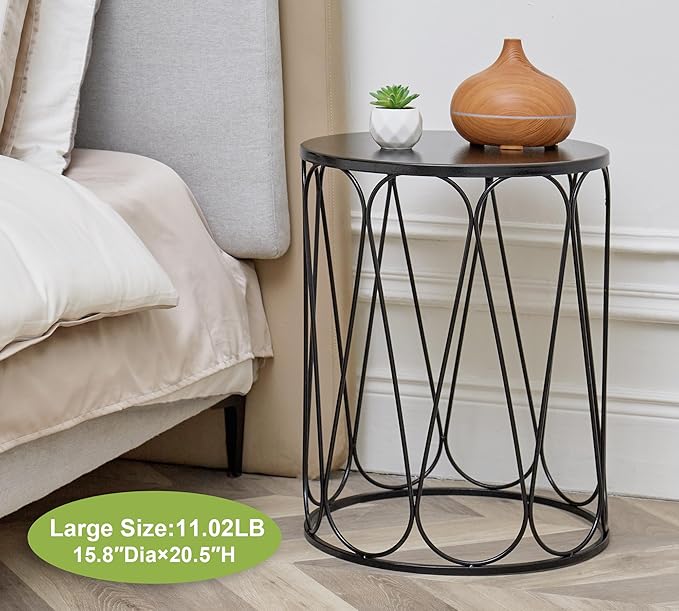 HFHOME Set of 3 Metal Outdoor Side Table, Nesting Round Coffee Table for Indoor Outdoor, Heavy Duty End Tables Plant Stand Living Room Garden Stool - Black