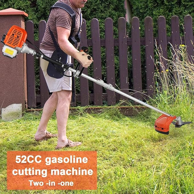 2025 Upgraded Weed Wacker, 52CC Gas Powered Weed Eater, 2 in 1 Gas String Trimmer and Grass Cutter with 3 Teeth Brush Cutter Blade, Lightweight Hedge Trimmer Edger Lawn Tool for Garden Yard