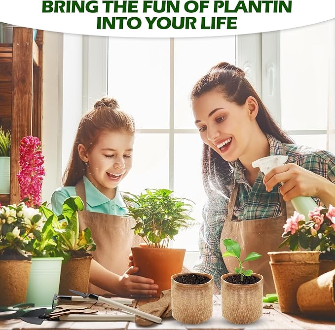 Bonsai Tree Kit, Wooden Bonsai Starter Kit, Coolrunner Bonsai Tree Starter Kit, Mini Bonsai Plant Growing Kit with Seeds Packets, Soil Discs, Jute Bags, Plant Markers, Gardening Tools etc (No Seeds)