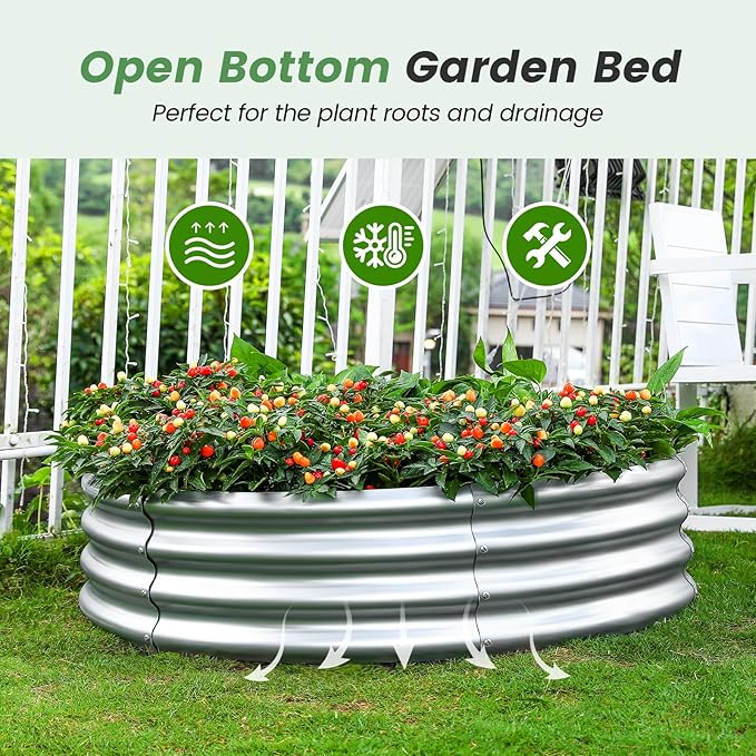 Land Guard Galvanized Raised Garden Bed Kit, Galvanized Planter Raised Garden Boxes Outdoor, Round Large Metal Raised Garden Beds for Vegetables ……