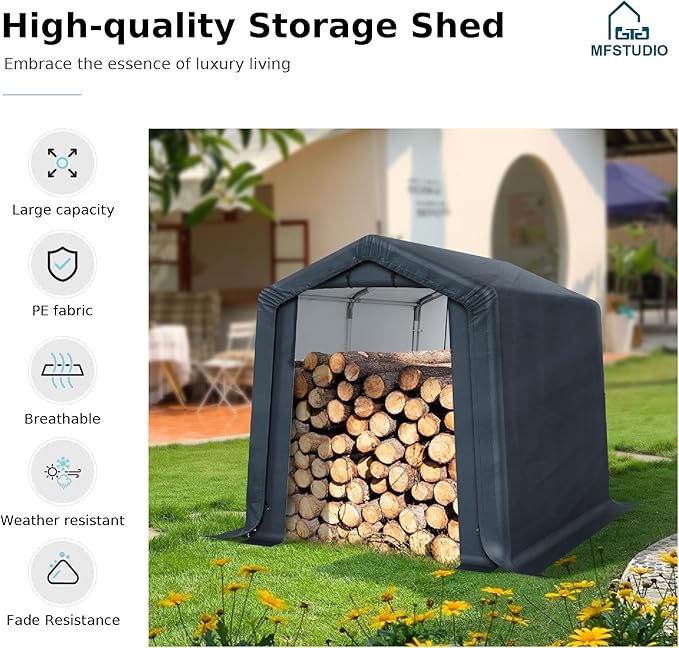 MFSTUDIO Outdoor Storage Sheds 6x10 ft, Portable Carport Shelter Garages Heavy Duty Canopy with Rolled up Zipper Doors, Outside Utility Shed Garage Tent for Motorcycle, Bicycles and Camping Tools