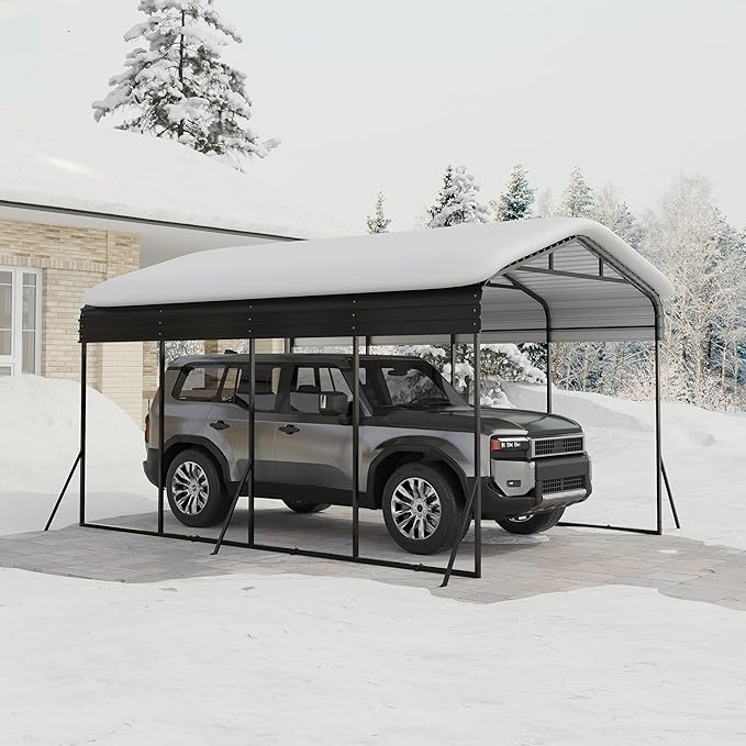 12x20 FT Metal Carport, Garage with Updated Frame Structure, Galvanized Steel Roof and Enhanced Base Canopy, Metal Garage Car Shelter Shade for Car, Boats and Truck