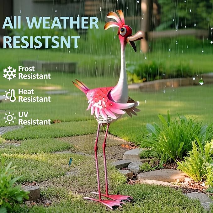 Natelf Flamingo Metal Yard Art Garden Sculpture Flamingo Outdoor Decorations Large Garden Statues for Yard Patio, Porch, Home for Women, Mom, Grandma