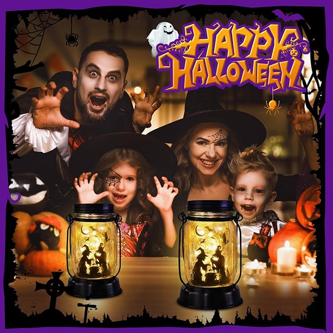 Halloween Decorations Gifts for Women/Men Halloween Witch Solar Lanterns Witch Decorations Outdoor Lights Solar Garden for Yard, Patio,Backyard,Porch Torches Light