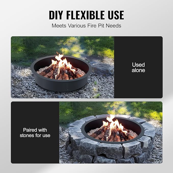 VEVOR Fire Pit Ring, 40-Inch Outer/36-Inch Inner Diameter, 8.5inch Height Fire Pit Insert, Heavy Duty Carbon Steel Liner DIY Campfire Ring Above or In-Ground, for Outdoor Camping, Bonfires