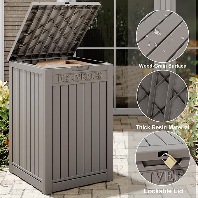 Package Delivery Box for Outside, 48 Gallon Storage with Lockable Secure, Large Resin Outdoor Package Drop Container