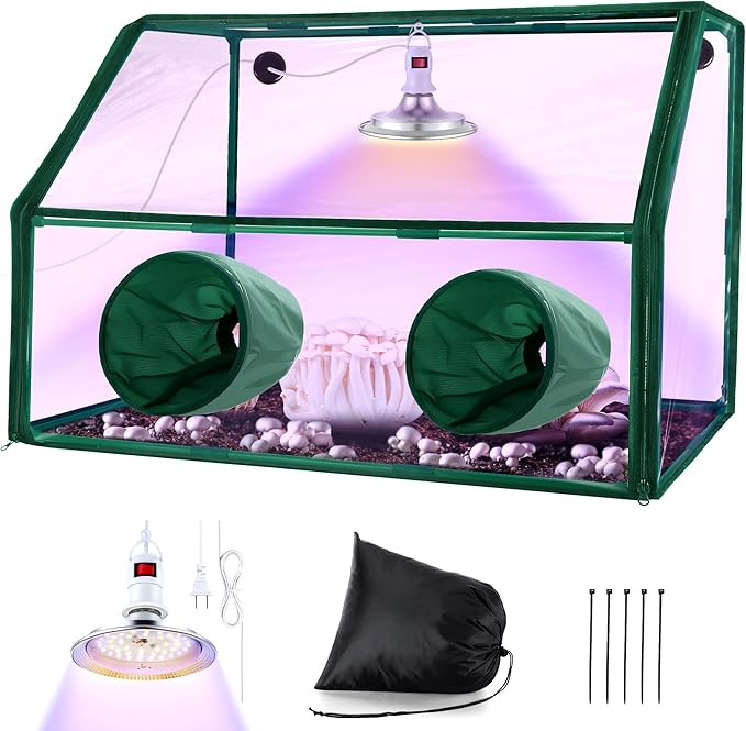 Meonum Mushroom Grow Tent and LED Growing Light Kit, 30 x 20 x 20 Inch Portable Large Still Air Box, Mycology Mushroom Growing Kit, Indoor Propagation Stations with 48 LED Mushroom Grow Lamp (Green)