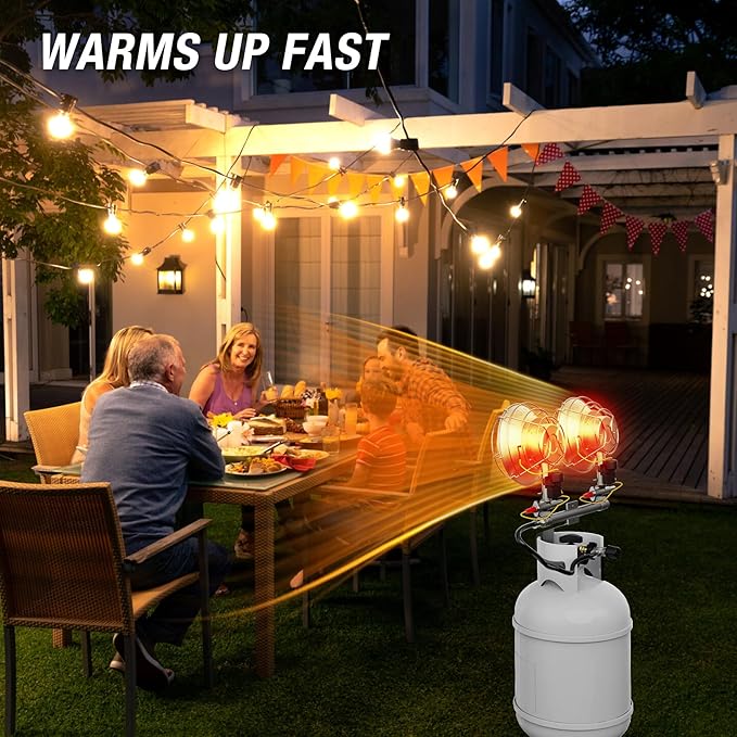 Propane Heater Outdoor, 30000 BTU Double Tank Top Cordless Radiant Gas Heater, Safety Shut-off Valve and 6 Settings for Patio, Camping, Fishing, Garage