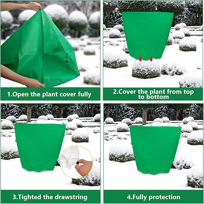 Svepndic 4 PCS Winter Plant Covers Freeze Protection,39X39 Reusable Plant Protector Bag with Drawstring,Winter Plants Jacket Warm Shrubs Cover Blanket Frost Protection for Outdoor Garden Plants