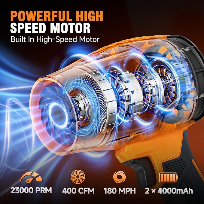 ALLOYMAN Cordless Leaf Blower with 2 X 4.0Ah Batteries & Charger, 23000 RPM Turbo Jet Electric Handheld Blower, Lightweight Portable Cordless Leaf Blower for Lawn, Yard, Garage, Patio