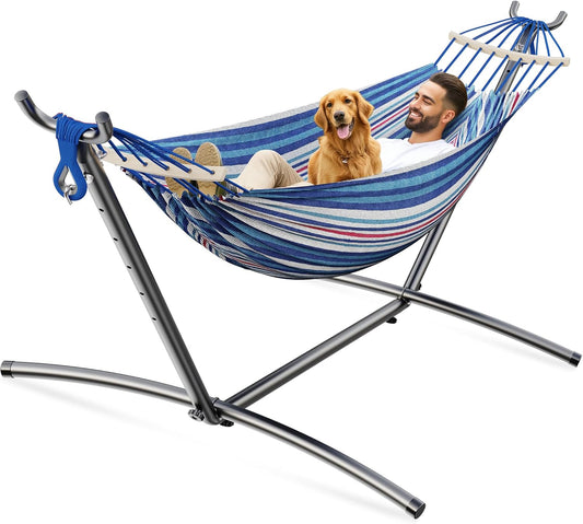 Double Hammock, Heavy Duty Portable, 500 lb Weight Capacity, Perfect for Both Indoors and Outdoors, 2 Person Hammock with Carrying Bag, Fine Blue