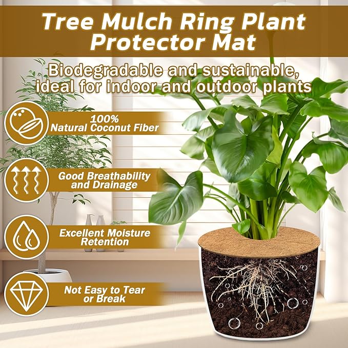 Legigo 10pcs Coconut Fiber Mulch Ring Tree Plant Protector Mat, 6 Inch Natural Coco Coir Tree Protection Ring Plant Pot Soil Cover, Tree Rings Disc Plant Cover for Indoor Outdoor Plants,Landscaping