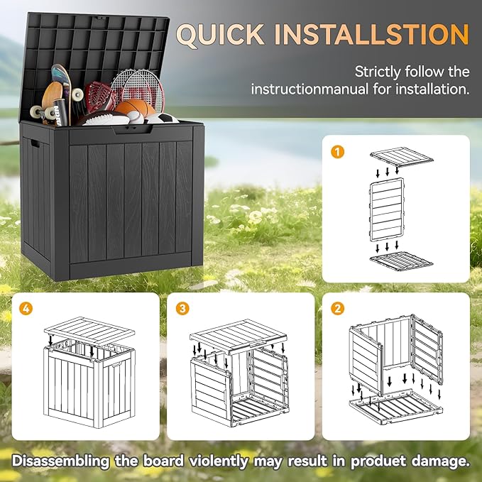 KAMABOKO 32 Gallon Outdoor Storage Box 2 Pack All-Weather Deck Box for Patio Furniture, Package Deliveries, Garden Tools, Pool Supplies & Cushions, Black