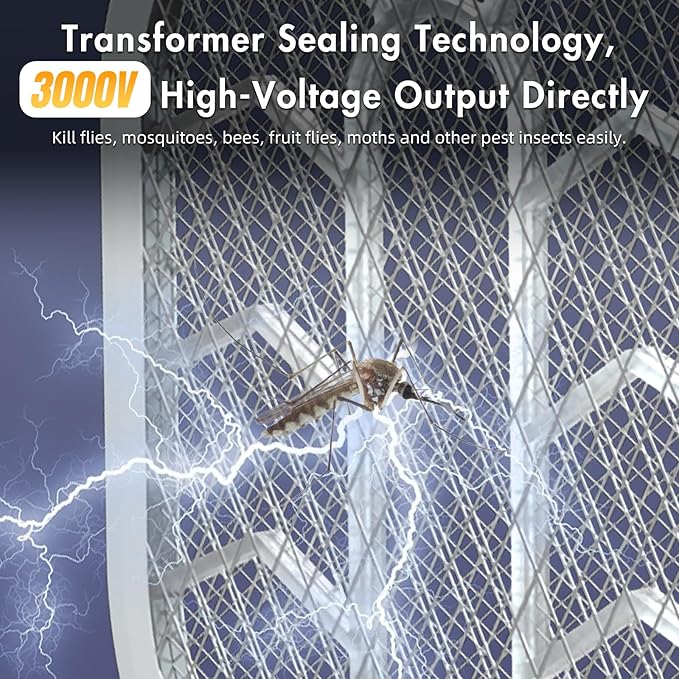 Lulant Electric Fly Swatter Racket,3000V Bug Zapper Racket,1800mA Battery Rechargeable Mosquito Killer, Type-C Rechargeable Base, Three-Layer Protective Safety Mesh for Indoor and Outdoor (2Pack)