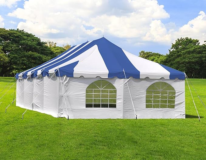 Party Tents Direct 20'x 40' Weekender Canopy Pole Tent with Sidewalls - Easy Up Canopy Tent with 160 Person Capacity - Outdoor Canopies for Parties, Weddings, and Events (Blue/White)