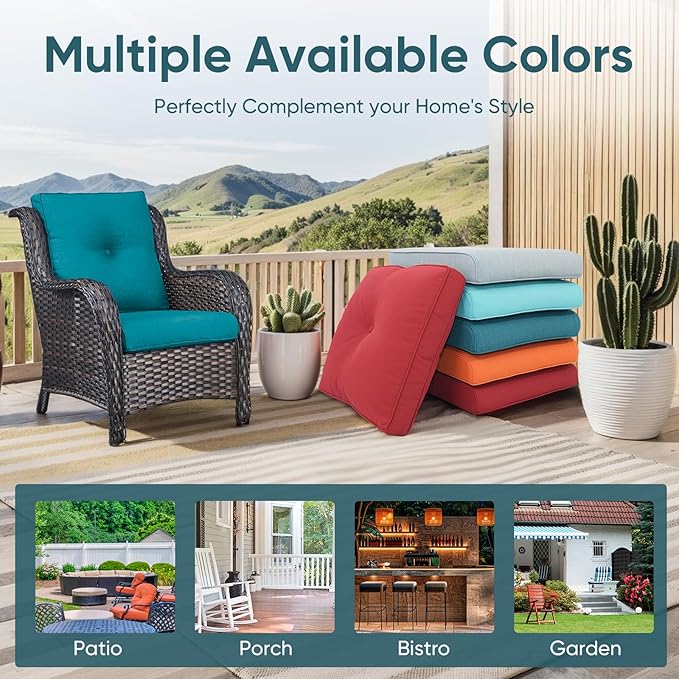 8-Piece Outdoor Patio Cushion Set - Fade & Water Resistant with Removable Olefin Cover, 22x24x4 Inch Memory Foam Cushions for Wicker Sectional Sofa – Peacock Green/Buckle