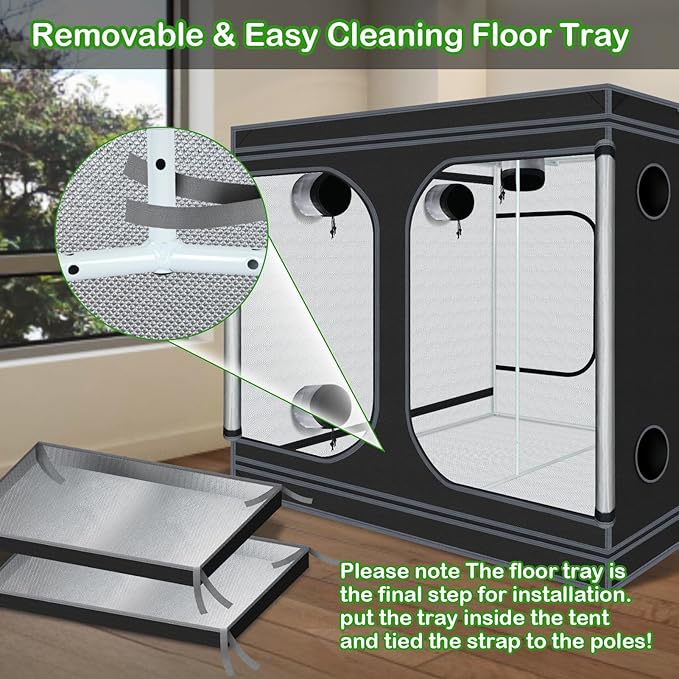 Grow Tent 120"x120"x78" Grow Tents Plant Tent 600D Mylar Reflective Grow Tent for Hydroponics Indoor Growing with Observation Window and Waterproof Floor Tray 10x10