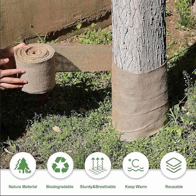 Agfabric Natural Burlap Fabric Roll,62 inch X 10 Feet Tree Wraps for Winter,Burlap Plant Covers for Trees and Shrubs Winter Protection,Garden Fabric