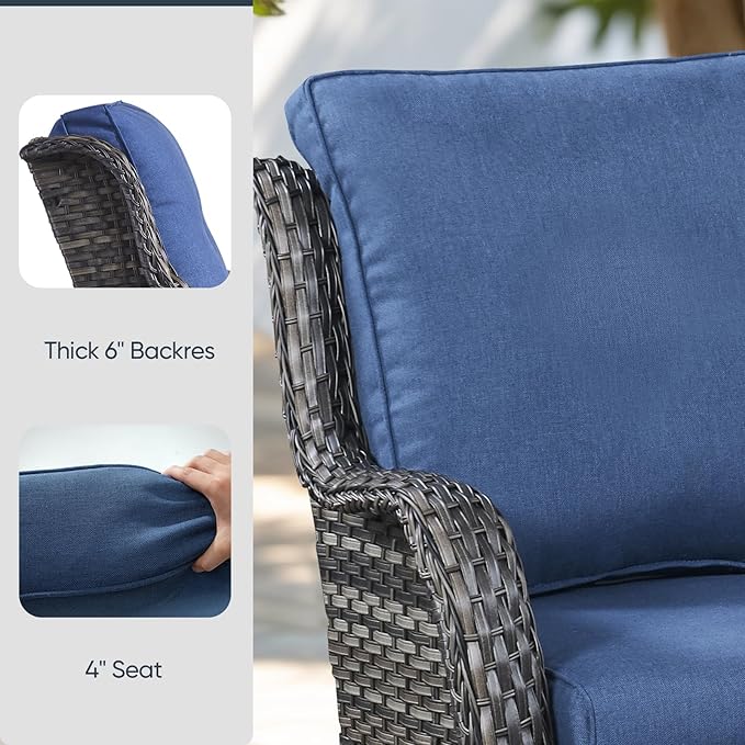 Patio Chair Cushions 6 Packs - Outside High Back Thick Water-Resistant Cushion 22x24 for Outdoor Glider Rocking Chairs Loveseat 3-Seater Couch Sofa – Blue/Regular