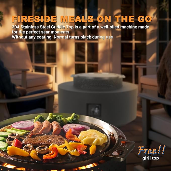 3-Piece Outdoor Fire Pit Table, 32 Inch Propane Fire Table 65,000 BTU Black Round Gas Firepit, Baking Sheet, Wind Guard and 16 inches Tank Side Table for Deck, Backyard and Pool, Black