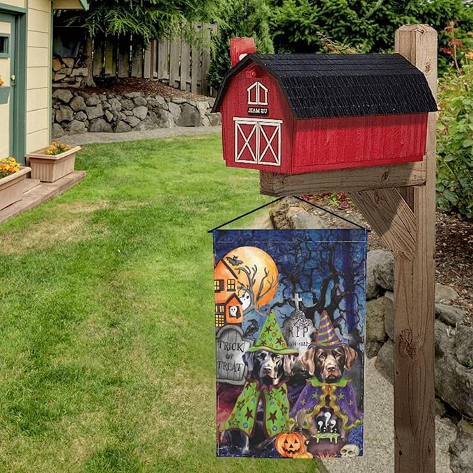 Labrador Dog Halloween Tombstone Scary Pumpkin Garden Flag Welcome Party Outdoor Outside Decorations Picks Home House Garden Yard Decor 12x18 Inch