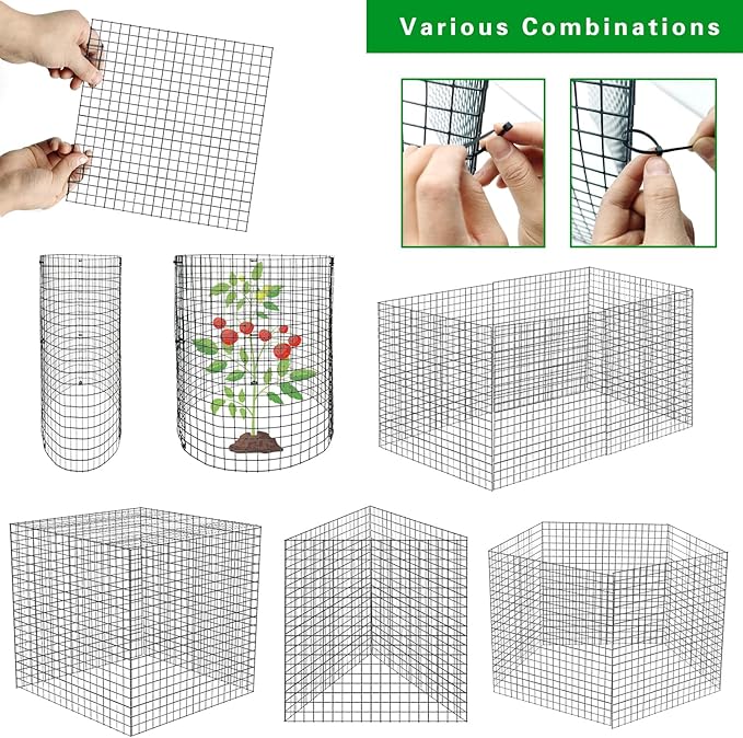 30Pcs 10 Pack Wire Plant Protectors Circle Wire Plant Cages Mesh Plant Cage Chicken Wire Cloche with 30 Ground Stakes and 200 Ties Protect Plants, Garden,Shrubs and Vegetables from Animals, 12x12 inch