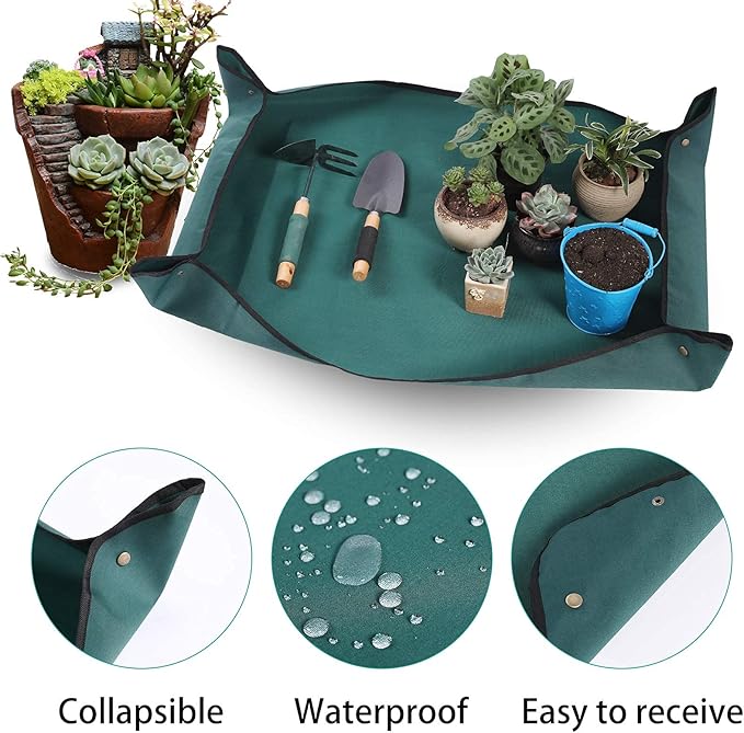 Oxford Houseplants Repotting Mat, Waterproof Indoor Plant Potting Tray, Foldable Bonsai Repotting Pad, Garden Soil Mess Workspace Cloth for Succulent, Cactus, Aloe Vers, 29.5 x 43.3