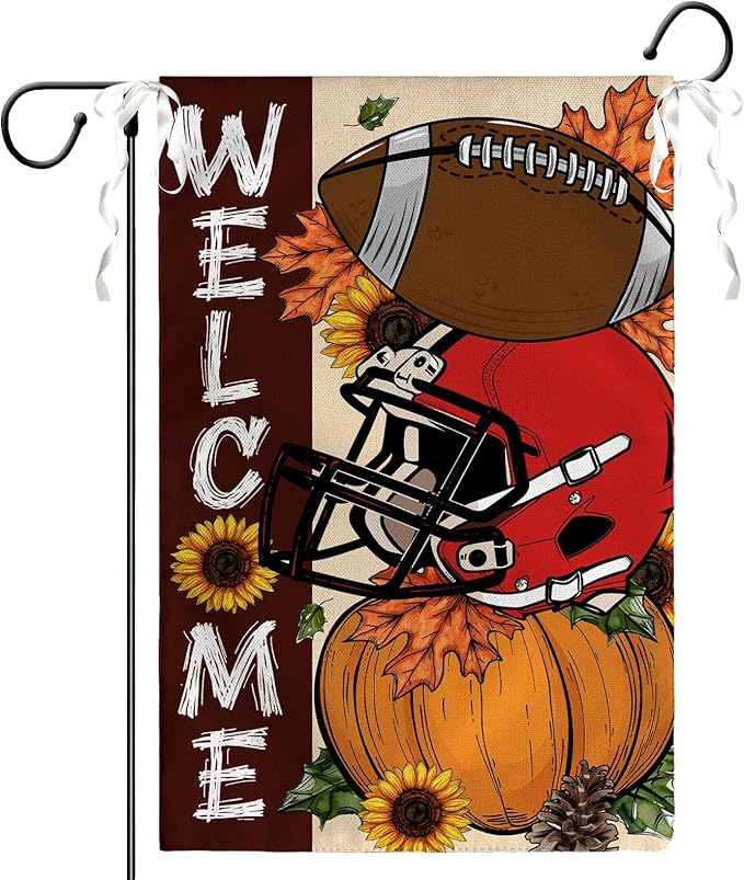 Fall Football Garden Flag Pumpkin Welcome Burlap Yard Flag Autumn Sports Game Sign House Banner Thanksgiving Seasonal Sunflower Garden Flags 12x18 In for Outdoor Lawn Farmhouse Outdoor Decor