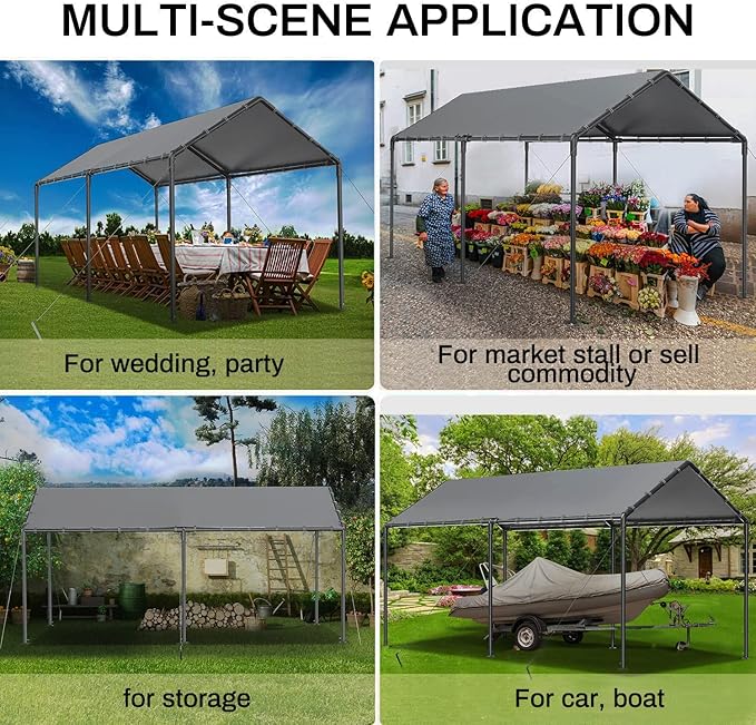 Carport 10x20ft Heavy Duty Car Tent, Portable Garage, Car Shelter, All-Season Tarp Tent for Car, Party，Grey
