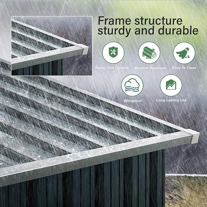 8x6FT Outdoor Steel Storage Shed with Clear Window, Lockable Doors, Weather-Resistant Metal Tool Shed for Garden, Backyard, Patio, and Utility Storage