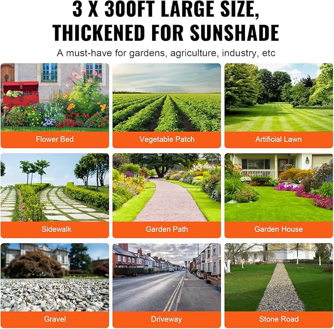 VEVOR Weed Barrier Landscape Fabric, 3x300 FT Heavy Duty Garden Weed Fabric, 3.2Oz Woven Weed Control Fabric, Weed Blocker Mat, Easy Setup, Durable PP Gardening Fabric for Driveway Ground Cover, Black